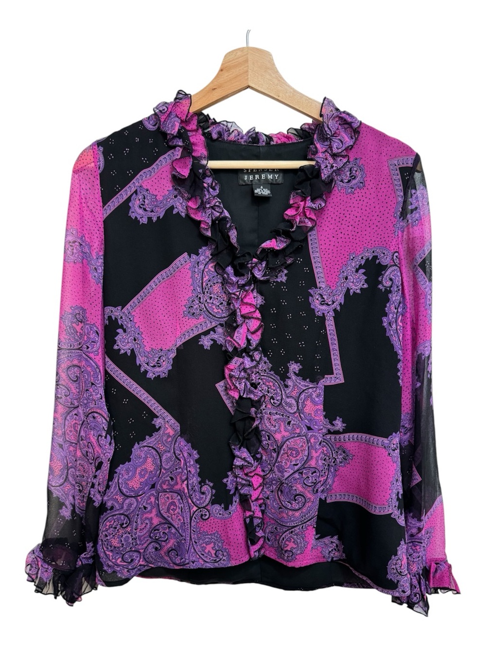 Spenser Jeremy 100% Silk Paisley Ruffle Trim Blouse Top Women Size 4 Y2K Whimsy